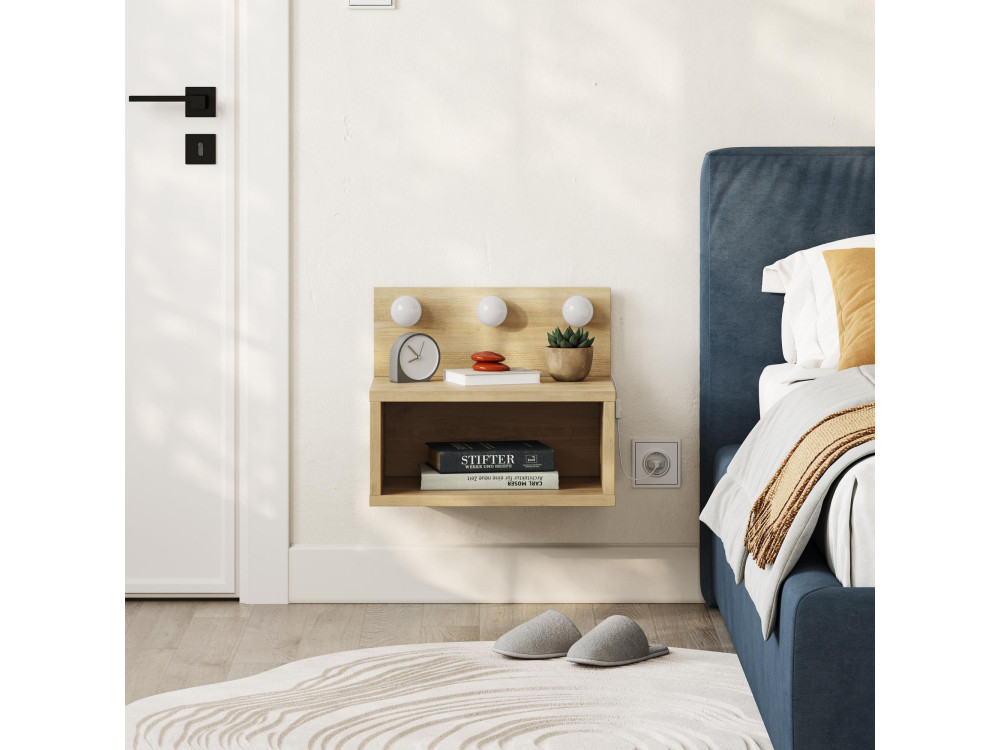 Treo" nachtkastje met houten bol - 40 x 30 x 34 cm - Beige
