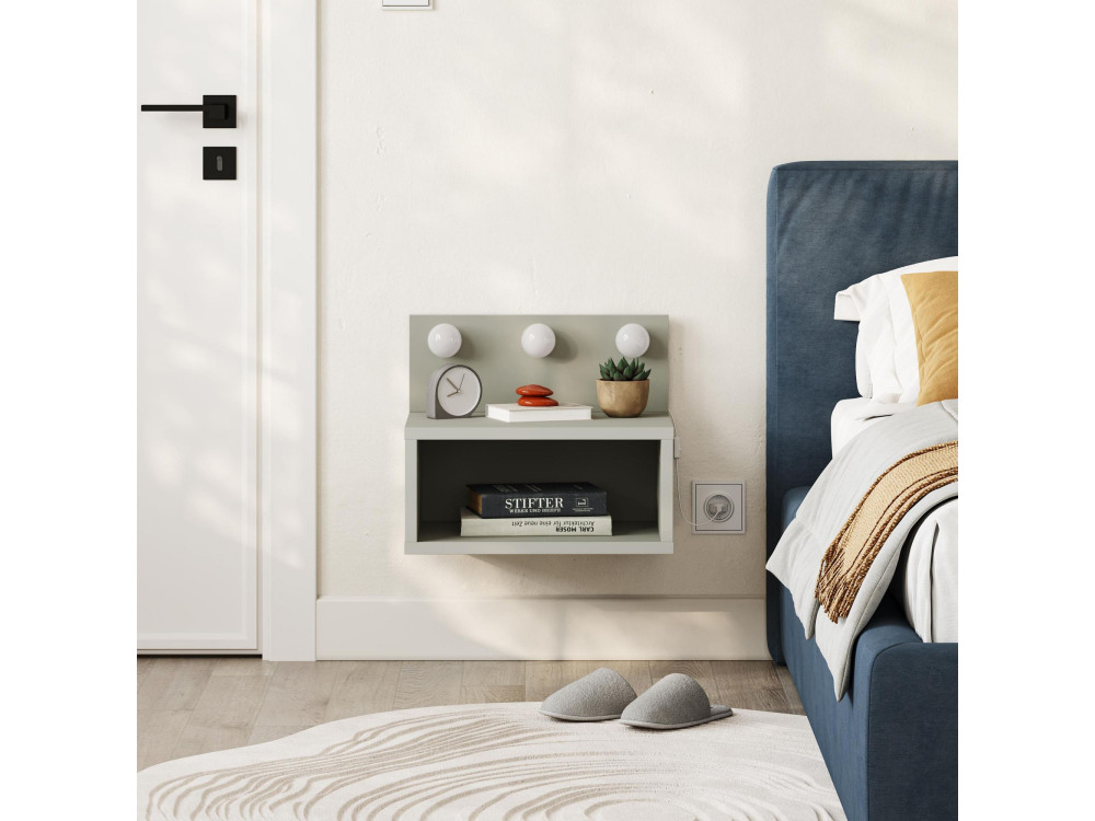 Treo" nachtkastje met houten bol - 40 x 30 x 34 cm - Grijs