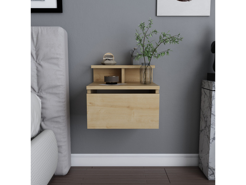 Alice" houten nachtkastje voor aan de muur - 40 x 32 x 35 cm - Beige