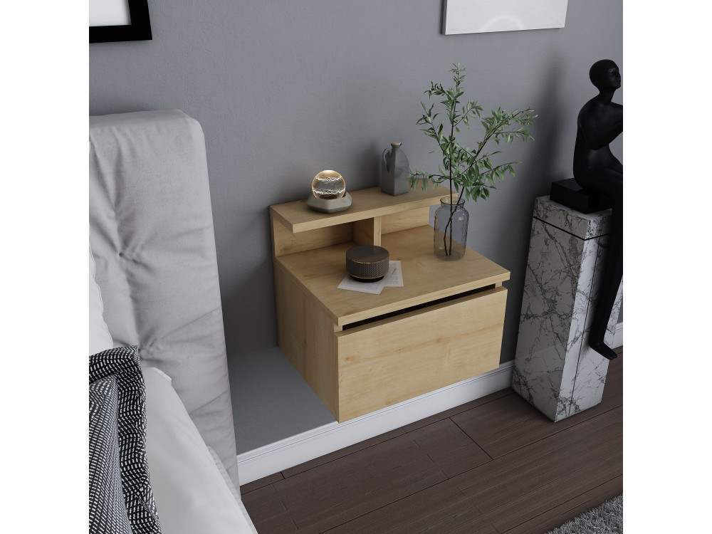 Alice" houten nachtkastje voor aan de muur - 40 x 32 x 35 cm - Beige
