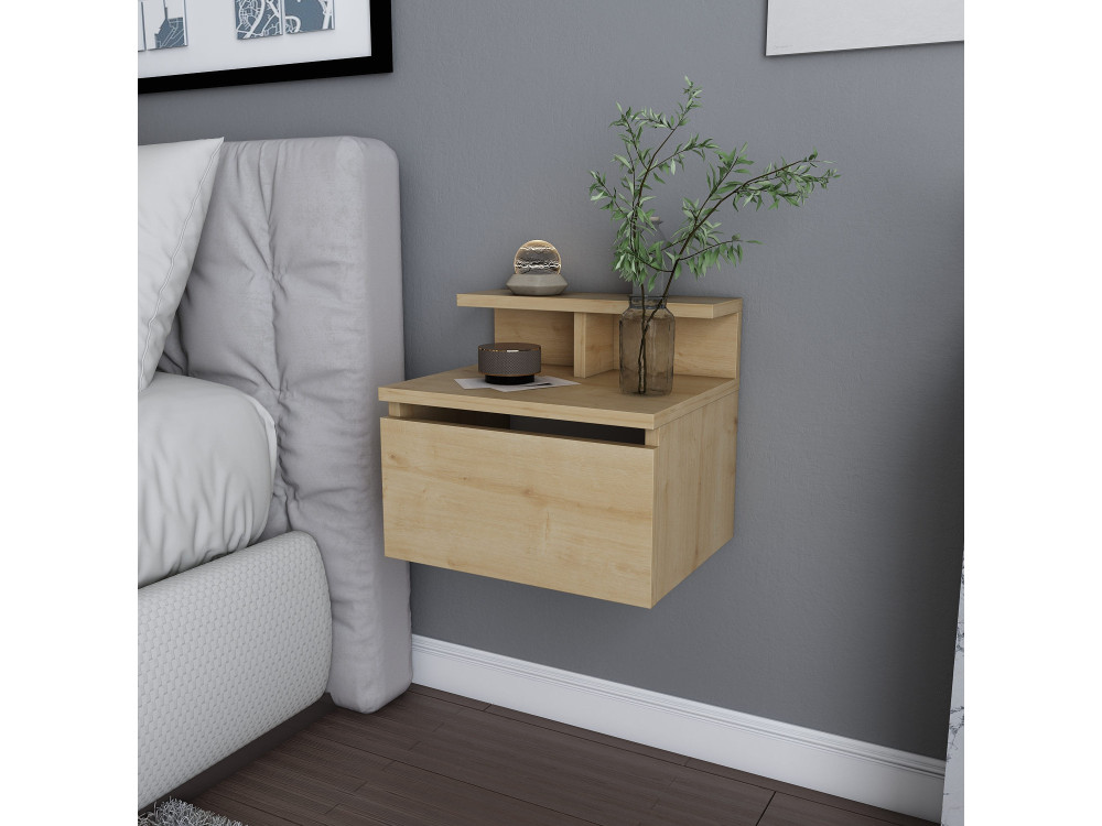 Alice" houten nachtkastje voor aan de muur - 40 x 32 x 35 cm - Beige