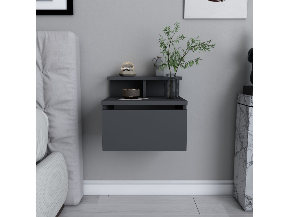 Alice" houten nachtkastje voor aan de muur - 40 x 32 x 35 cm - Antraciet grijs