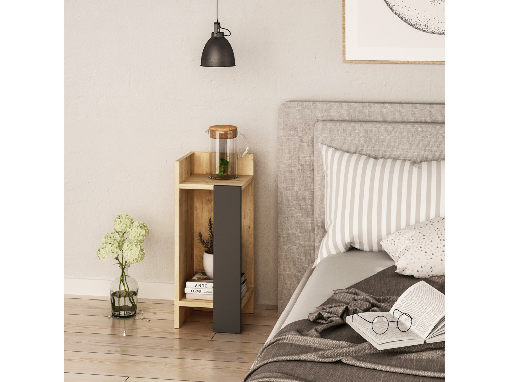 Elos Left" houten nachtkastje - 25 x 27 x 60 cm - Beige