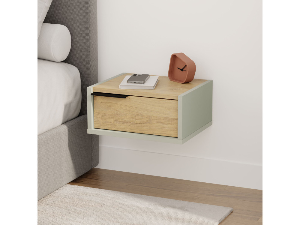 Eco" houten nachtkastje voor wandmontage - 40 x 30 x 19 cm - Groen