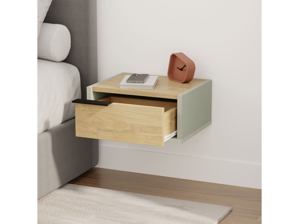 Eco" houten nachtkastje voor wandmontage - 40 x 30 x 19 cm - Groen