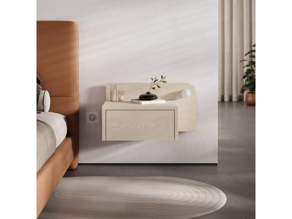 Nachtkastje "Dotta" met houten bol - 52 x 30 x 28 cm - Beige