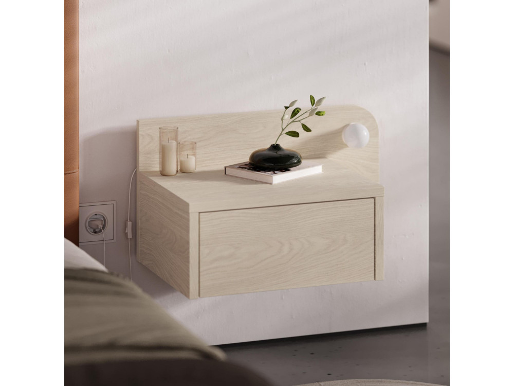 Nachtkastje "Dotta" met houten bol - 52 x 30 x 28 cm - Beige