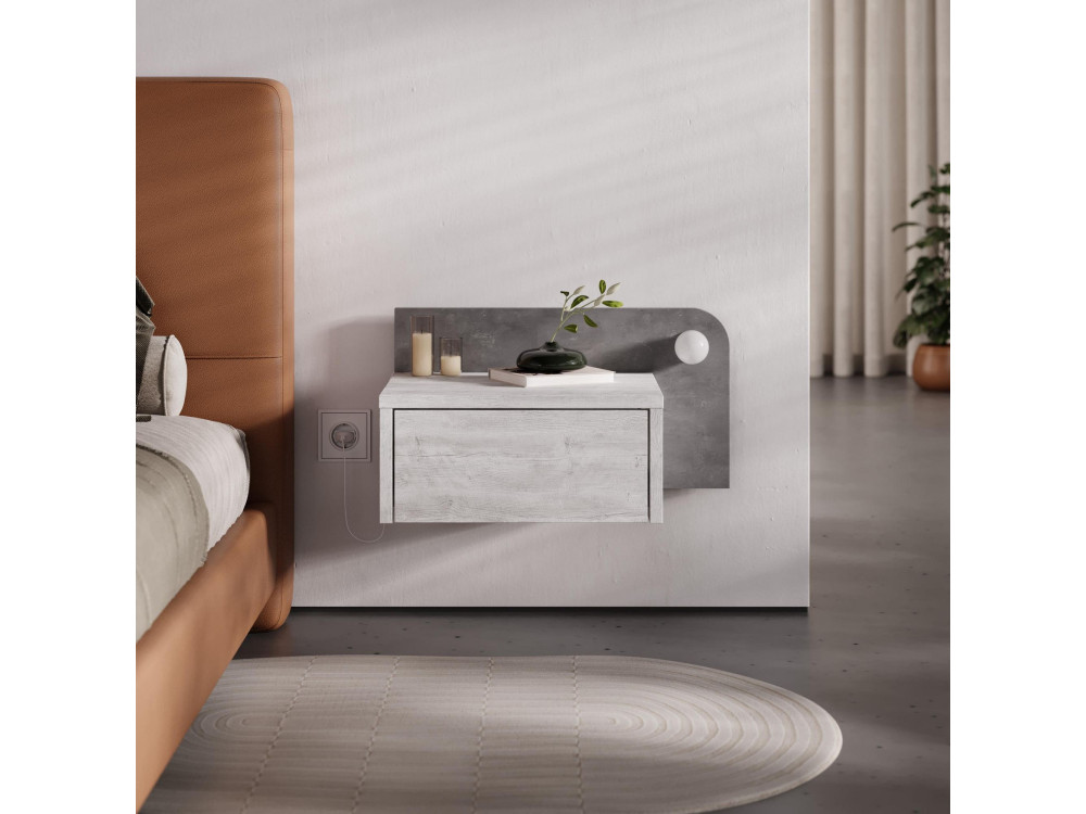 Nachtkastje "Dotta" met houten bol - 52 x 30 x 28 cm - Grijs