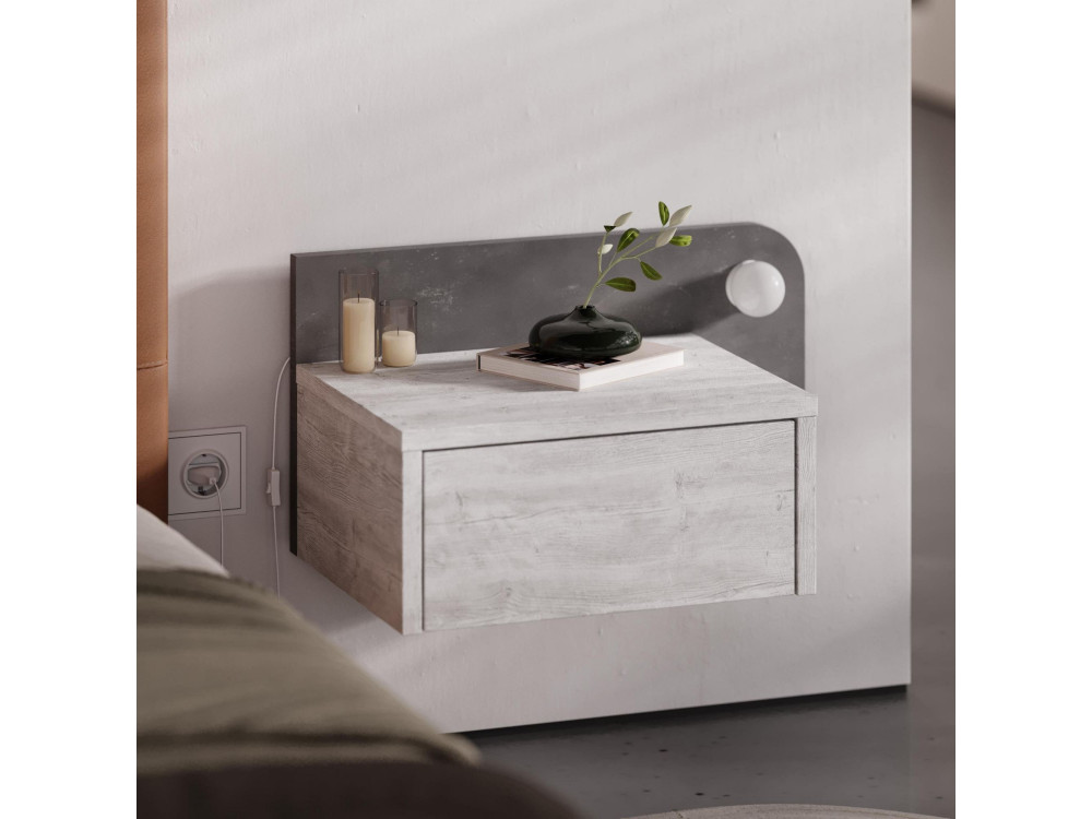 Nachtkastje "Dotta" met houten bol - 52 x 30 x 28 cm - Grijs