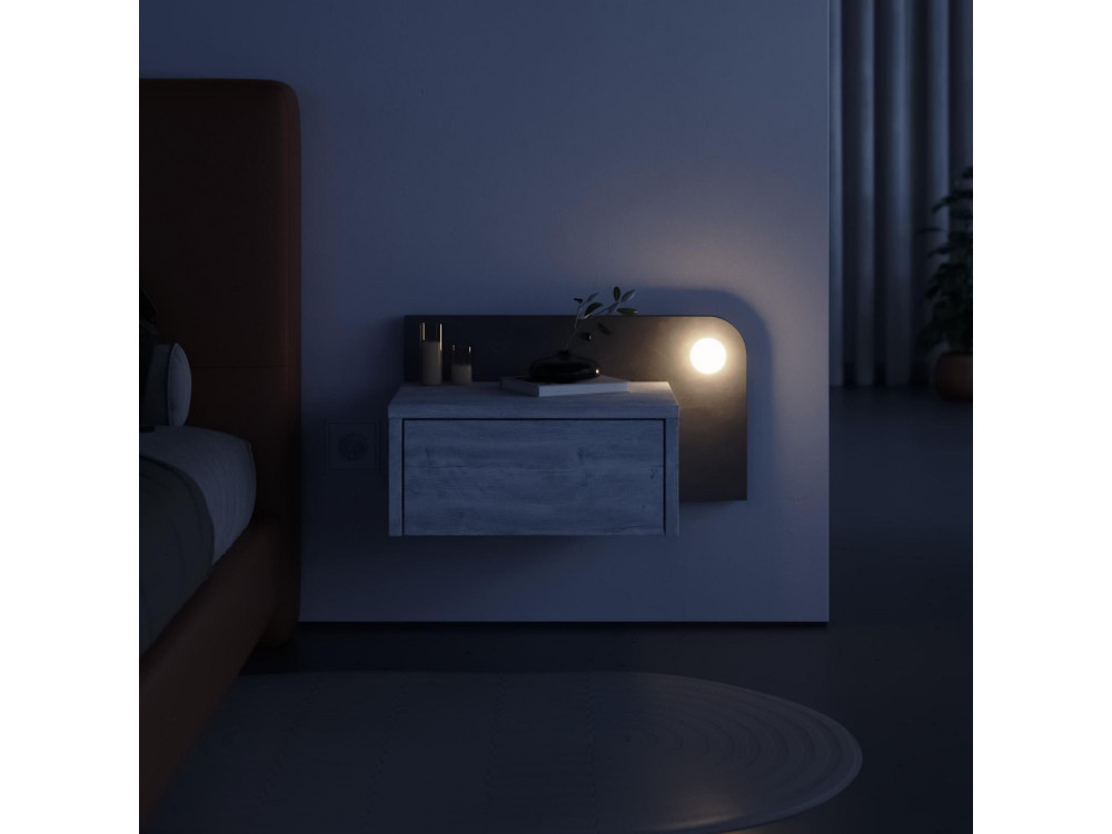 Nachtkastje "Dotta" met houten bol - 52 x 30 x 28 cm - Grijs