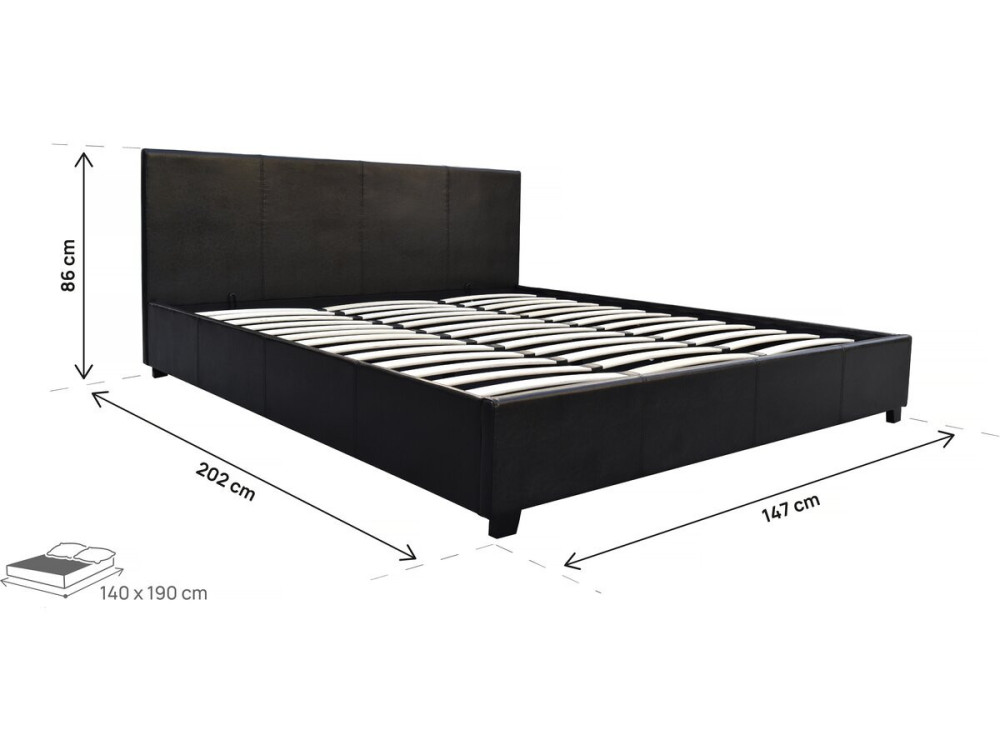 Tweepersoonsbed met opbergruimte bed "Carla" - 140 x 190 cm - Zwart