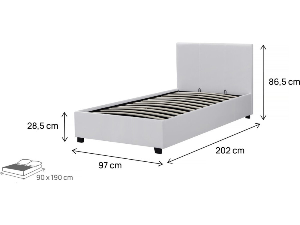 Eenpersoonsbed met opbergruimte bed "Carla" - 90 x 190 cm - Wit