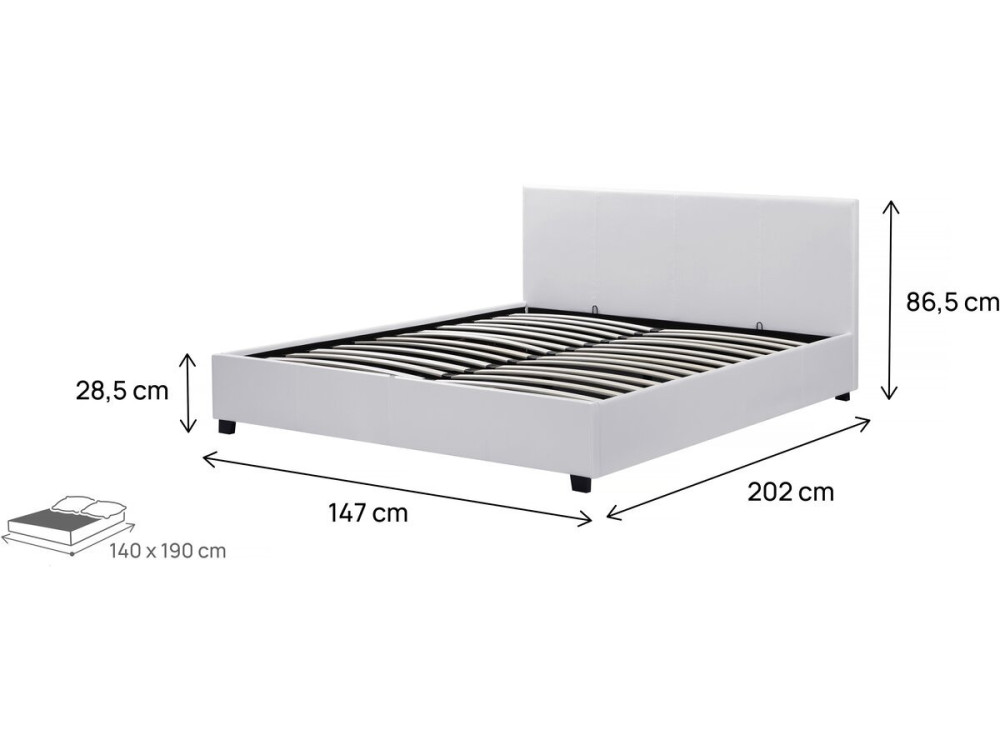 Tweepersoonsbed met opbergruimte bed "Carla" - 140 x 190 cm - Wit