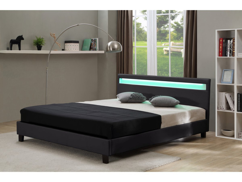 Tweepersoonsbed bed met led verlichting "Maria" - 160 x 200 cm - Zwart