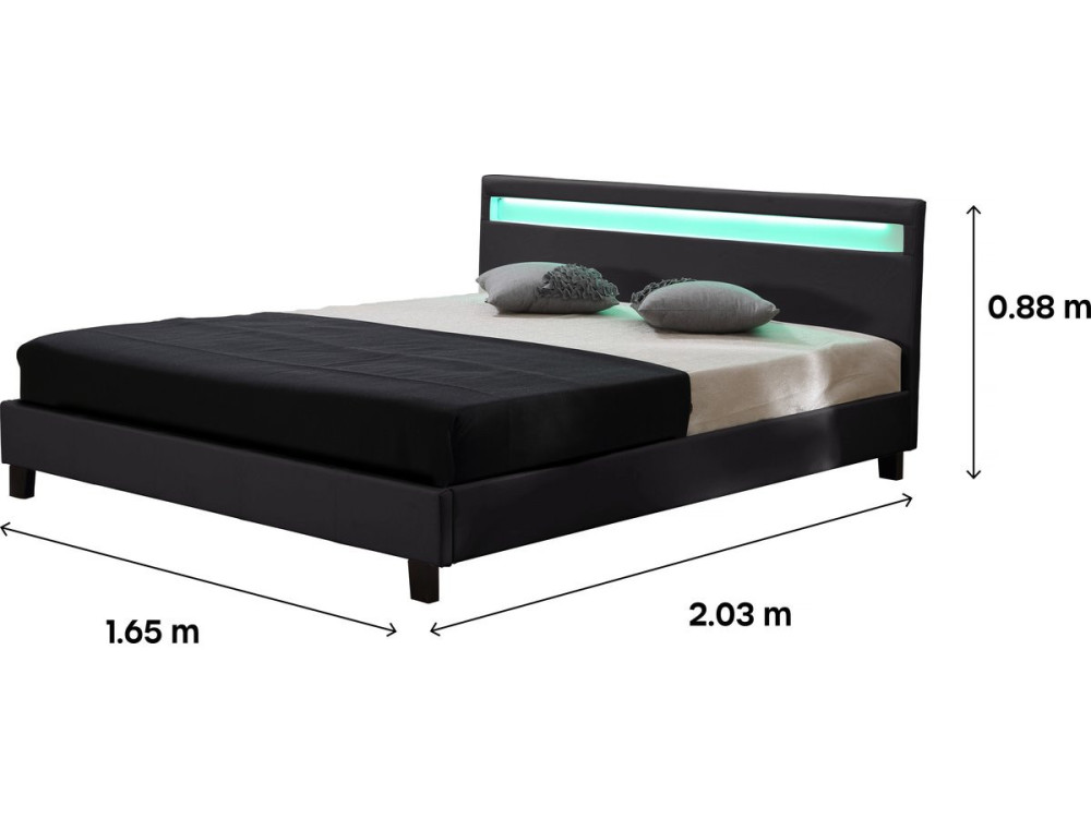 Tweepersoonsbed bed met led verlichting "Maria" - 160 x 200 cm - Zwart