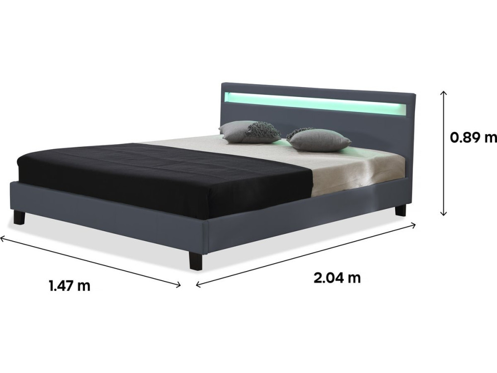 Tweepersoonsbed bed met led verlichting "Maria" - 140 x 190 cm - Grijs