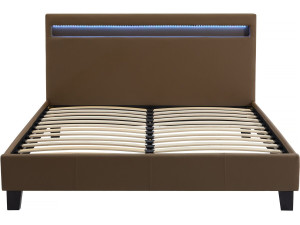 Tweepersoonsbed bed met led verlichting "Maria" - 140 x 190 cm - Taupe - grijs bruin