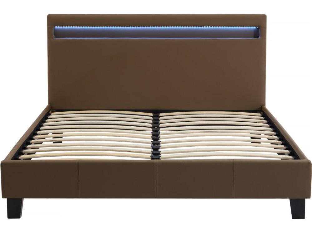 Tweepersoonsbed bed met led verlichting "Maria" - 140 x 190 cm - Taupe - grijs bruin