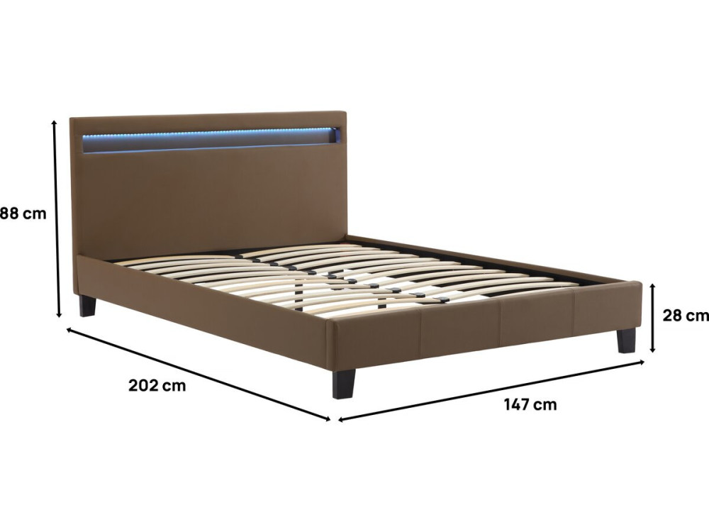 Tweepersoonsbed bed met led verlichting "Maria" - 140 x 190 cm - Taupe - grijs bruin