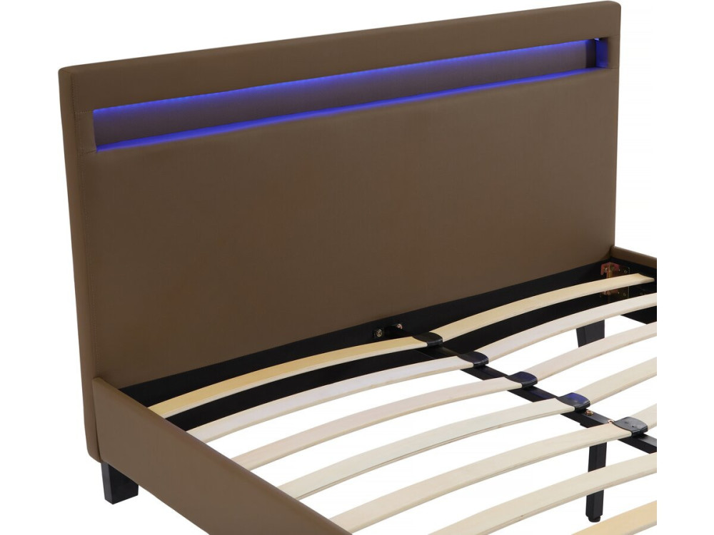 Tweepersoonsbed bed met led verlichting "Maria" - 140 x 190 cm - Taupe - grijs bruin