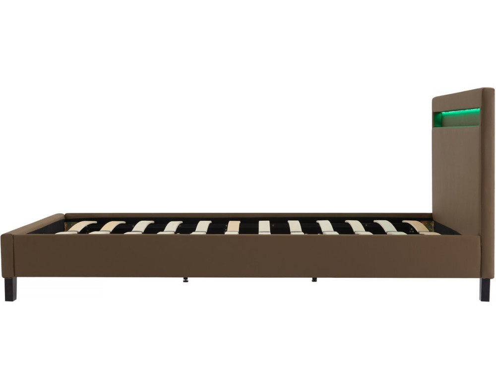 Tweepersoonsbed bed met led verlichting "Maria" - 140 x 190 cm - Taupe - grijs bruin