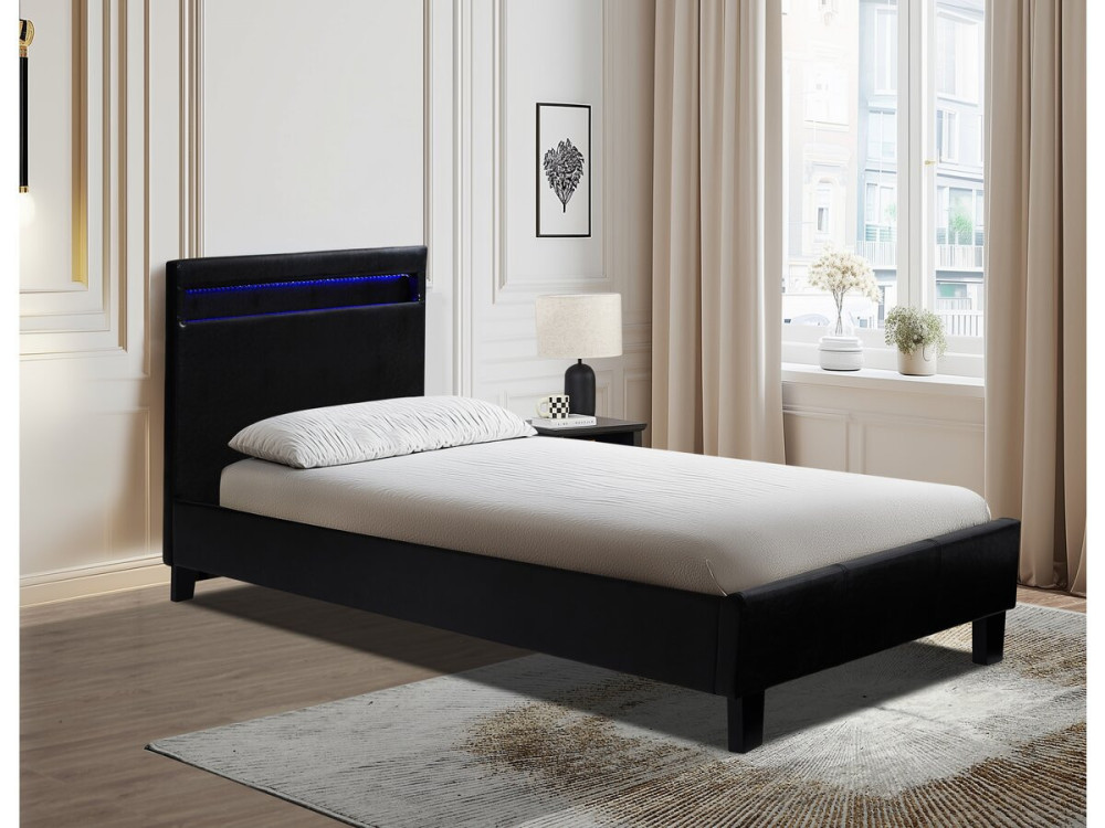 Eenpersoonsbed bed met led verlichting "Maria" 90 x 190 cm - Zwart