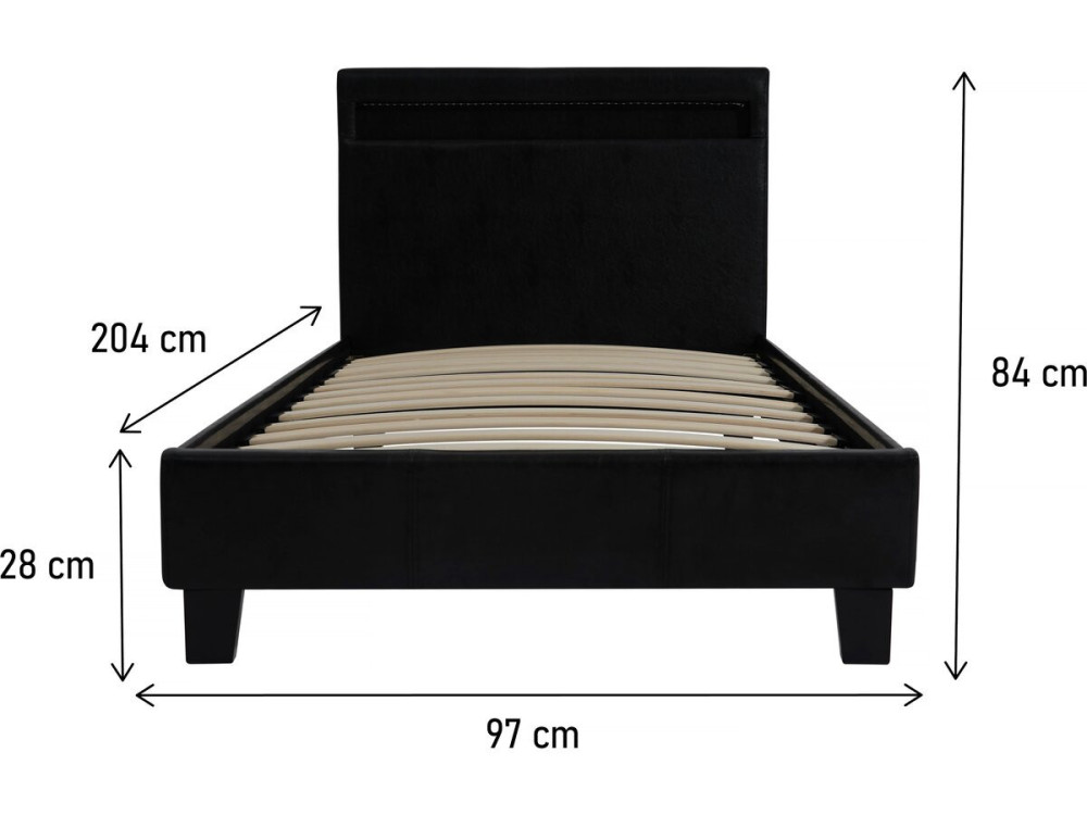 Eenpersoonsbed bed met led verlichting "Maria" 90 x 190 cm - Zwart