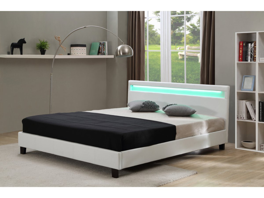 Tweepersoonsbed bed met led verlichting "Maria" - 160 x 200 cm - Wit