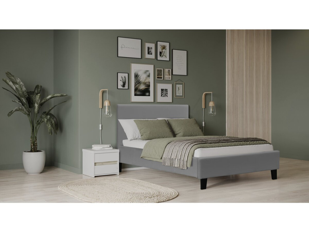 Eenpersoonsbed frame bed "Lina" - 90 x 190 cm - Grijs lichtgrijs