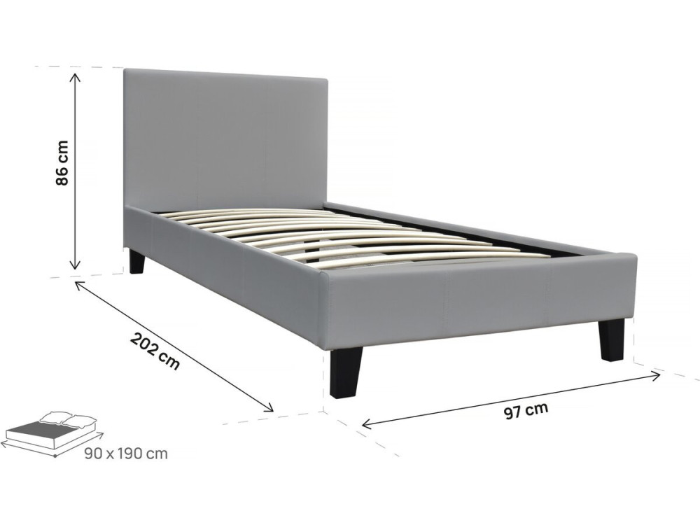 Eenpersoonsbed frame bed "Lina" - 90 x 190 cm - Grijs lichtgrijs
