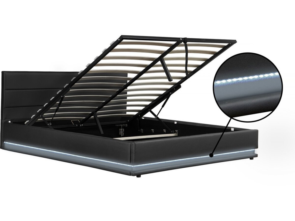 Tweepersoonsbed bed met led verlichting "Anastasia" - 160 x 200 cm - Zwart