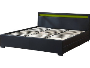 Tweepersoonsbed met LED en 4 laden "Nico" - 180 x 200 cm - Zwart