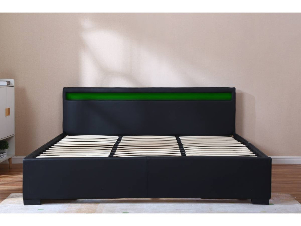 Tweepersoonsbed met LED en 4 laden "Nico" - 180 x 200 cm - Zwart