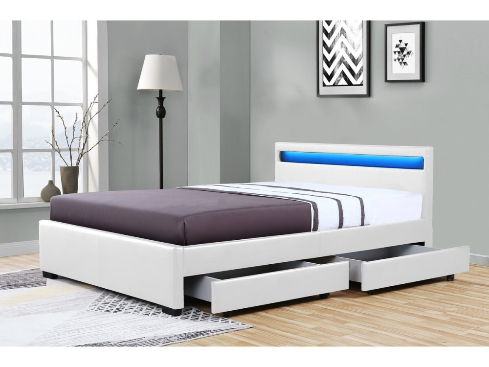 Bed met 4 lades LED "Nico" - 160 × 200 cm - Wit