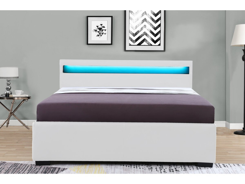 Bed met 4 lades LED "Nico" - 160 × 200 cm - Wit