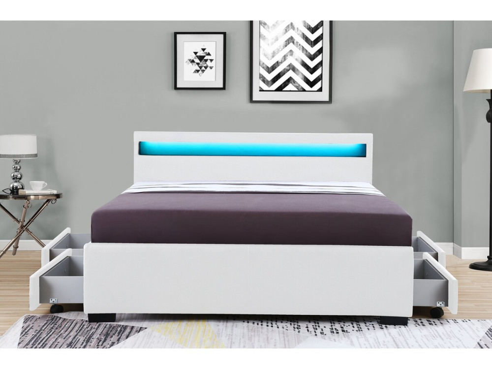 Bed met 4 lades LED "Nico" - 160 × 200 cm - Wit