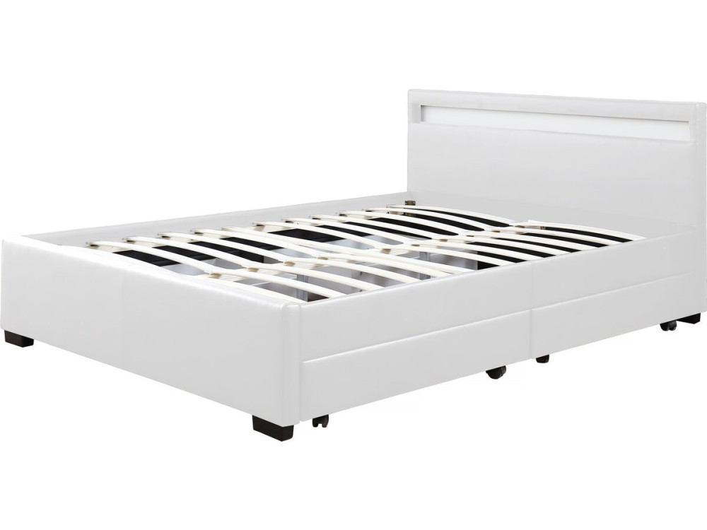 Bed met 4 lades LED "Nico" - 160 × 200 cm - Wit