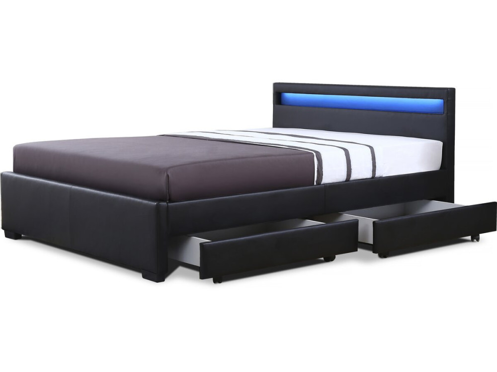 Bed met 4 lades LED "Nico" - 140 × 190 cm - Zwart