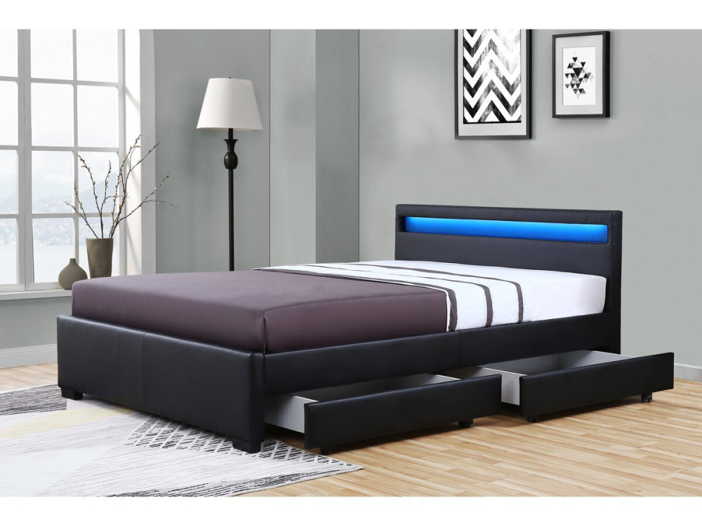 Bed met 4 lades LED "Nico" - 140 × 190 cm - Zwart