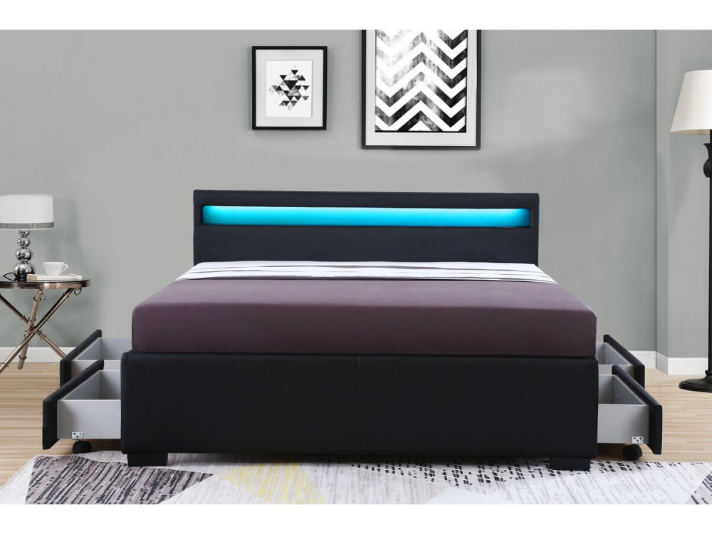 Bed met 4 lades LED "Nico" - 140 × 190 cm - Zwart