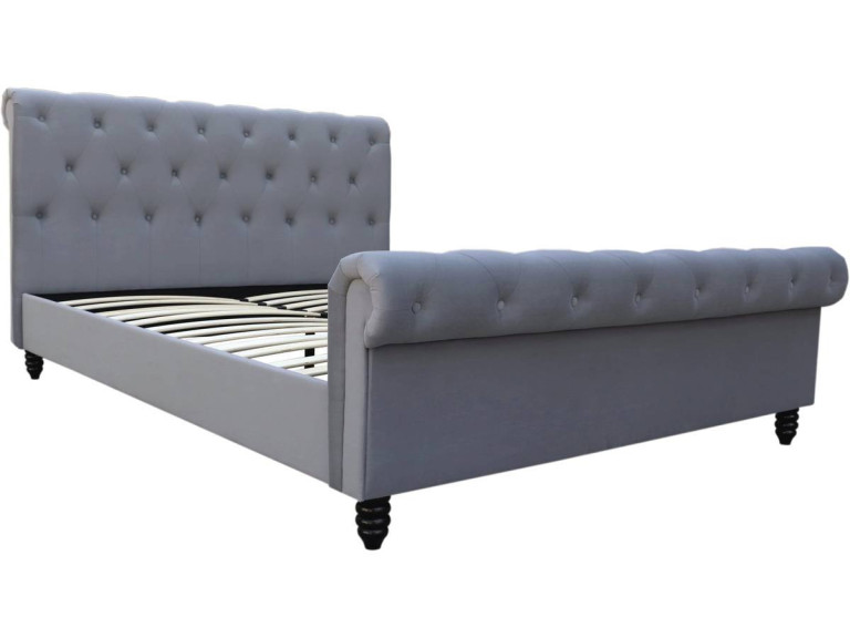 Tweepersoonsbed velours fluweel bedframe lattenbodem hoofdbord bed "Godefroy" - 140 x 190 cm - Grijs
