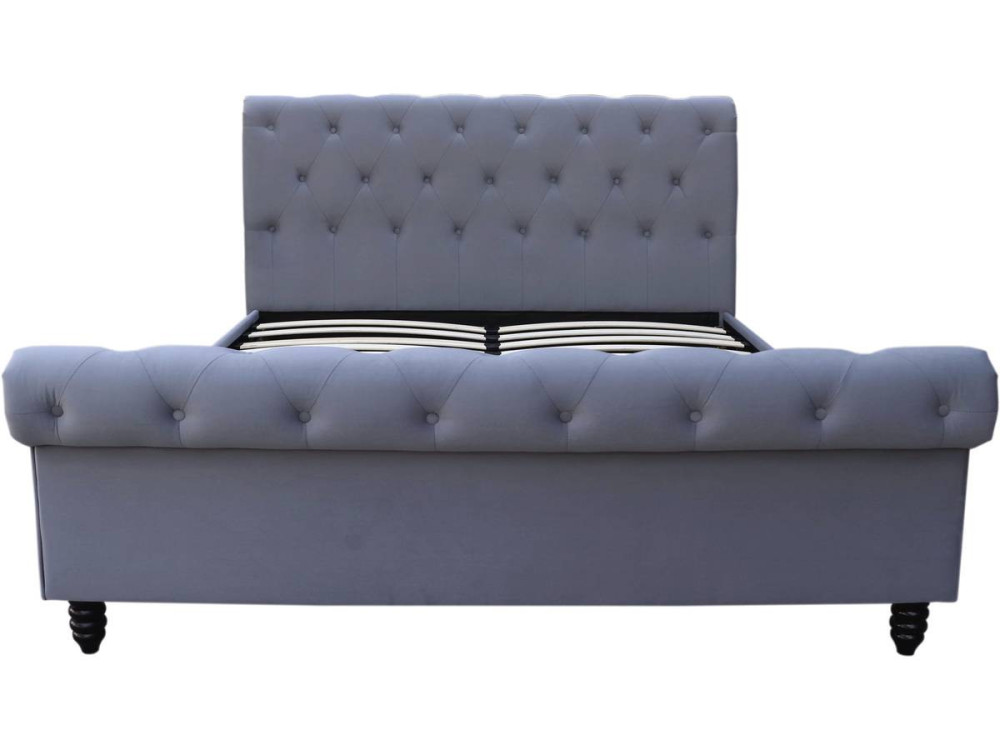 Tweepersoonsbed velours fluweel bedframe lattenbodem hoofdbord bed "Godefroy" - 140 x 190 cm - Grijs