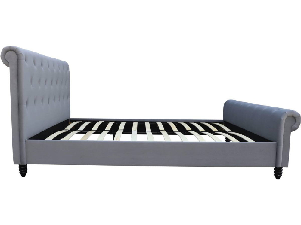Tweepersoonsbed velours fluweel bedframe lattenbodem hoofdbord bed "Godefroy" - 140 x 190 cm - Grijs