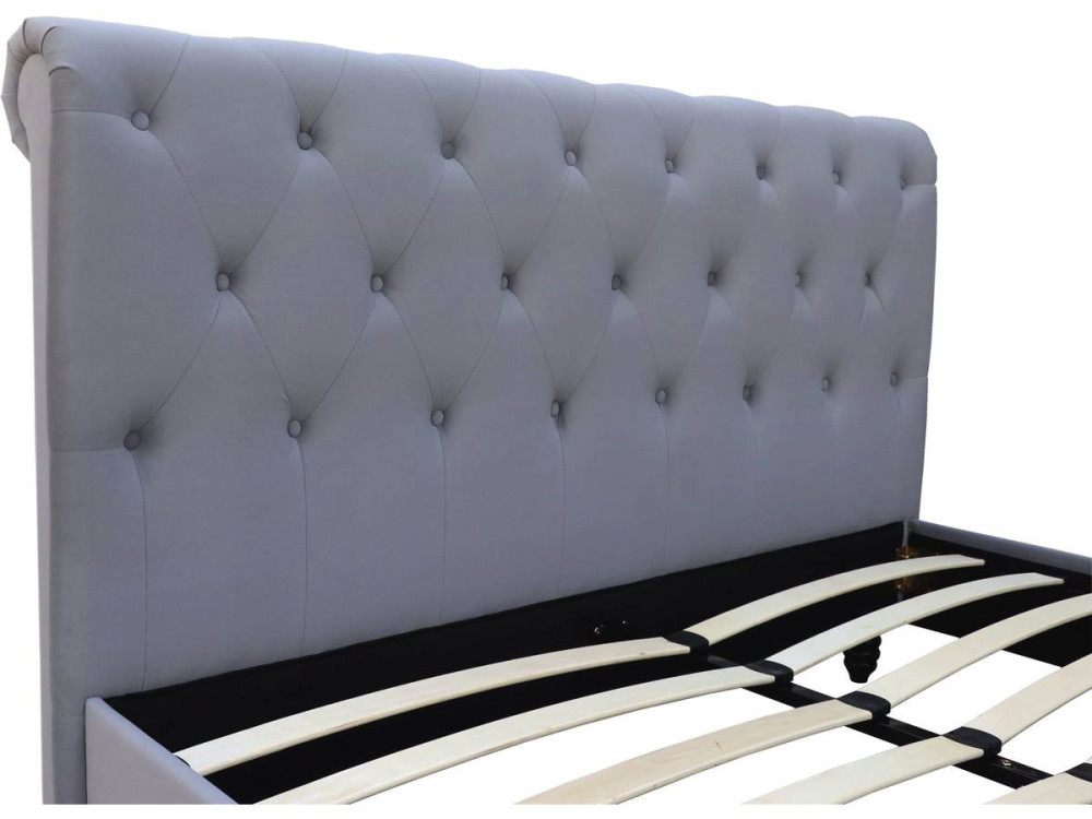 Tweepersoonsbed velours fluweel bedframe lattenbodem hoofdbord bed "Godefroy" - 140 x 190 cm - Grijs