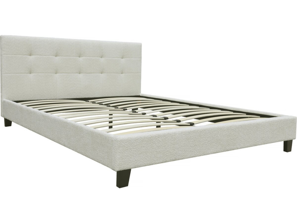 Tweepersoonsbed bed bouclé stof "Julia" 140 x 190 cm - Crème
