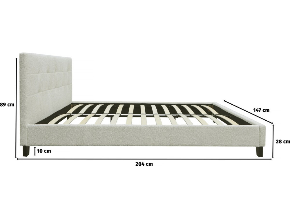 Tweepersoonsbed bed bouclé stof "Julia" 140 x 190 cm - Crème