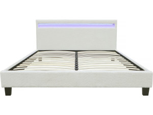Tweepersoonsbed bed met led verlichting bouclé stof "Maria" 160 x 200 cm - Crème