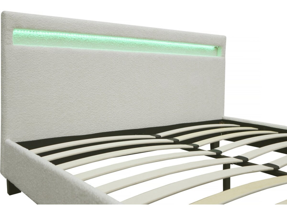 Tweepersoonsbed bed met led verlichting bouclé stof "Maria" 160 x 200 cm - Crème
