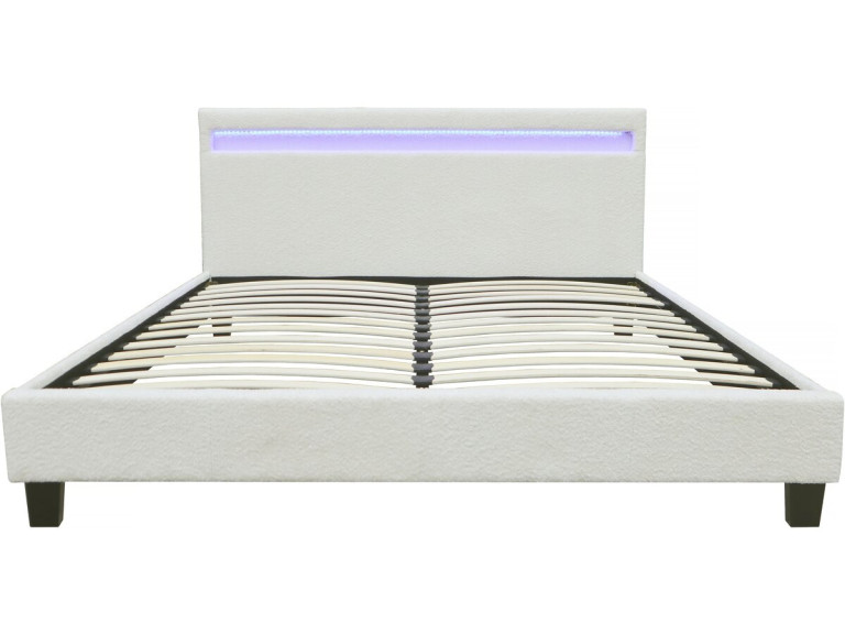 Tweepersoonsbed bed met led verlichting bouclé stof "Maria" 140 x 190 cm - Crème
