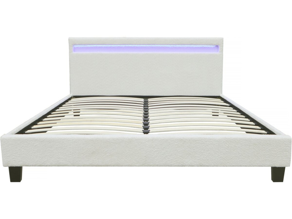 Tweepersoonsbed bed met led verlichting bouclé stof "Maria" 140 x 190 cm - Crème